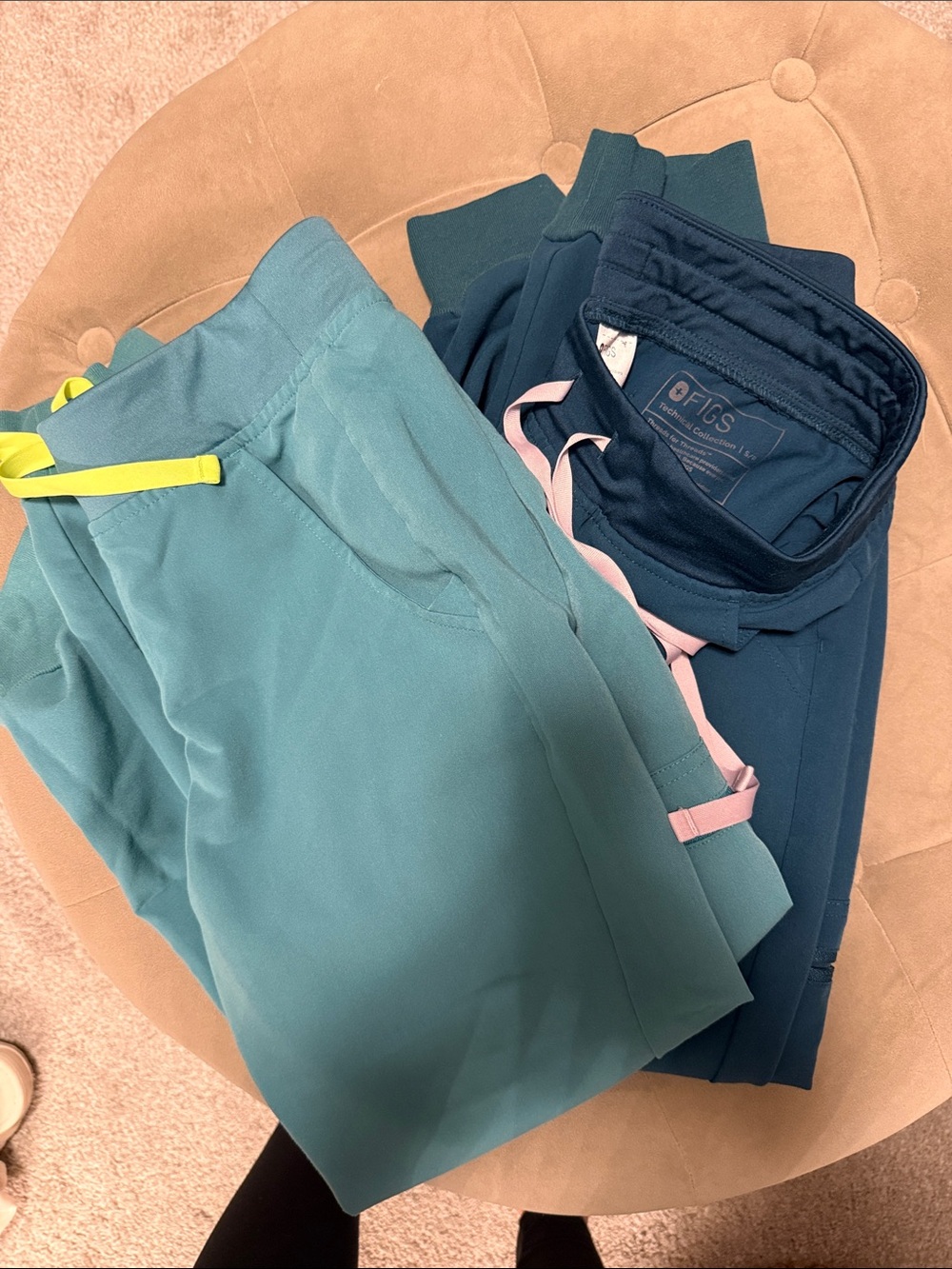 Figs Teal & Navy Medical Scrub Pants with Contrast Drawstrings 2 pairs